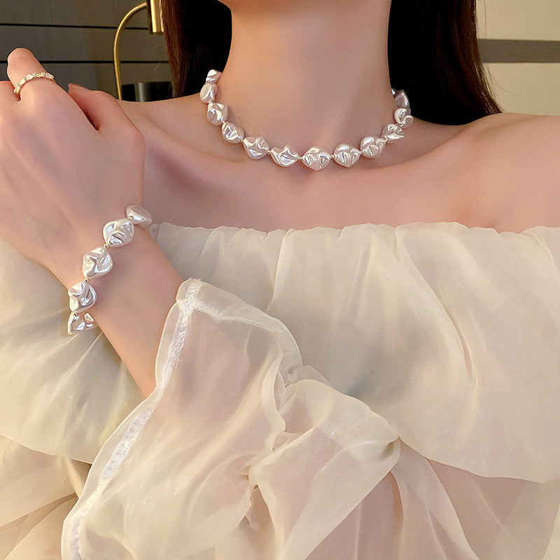 Modern Baroque Pearl Necklace & Bracelet Set