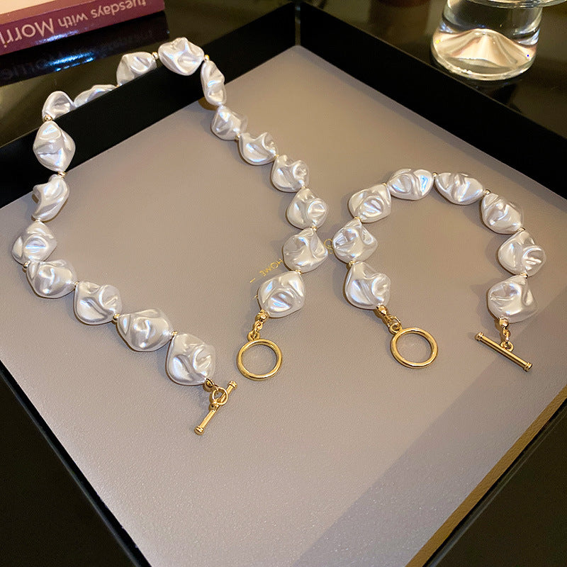 Modern Baroque Pearl Necklace & Bracelet Set