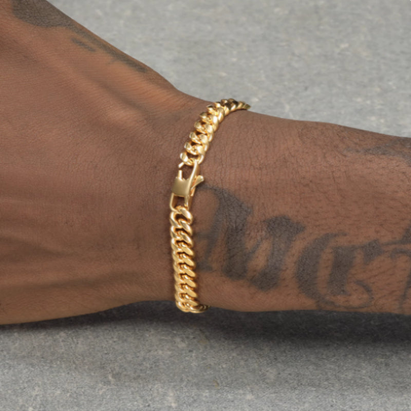 18K gold-plated slim Cuban chain bracelet, side product view
