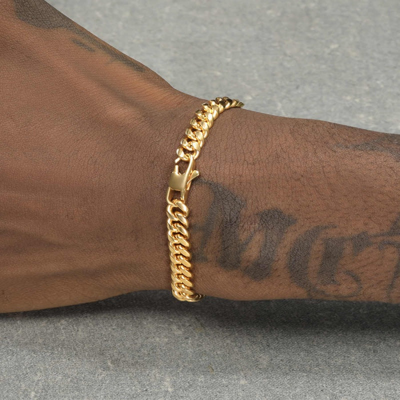 18K gold-plated slim Cuban chain bracelet, wrist styling view