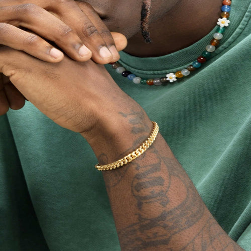 18K gold-plated slim Cuban chain bracelet, front product view