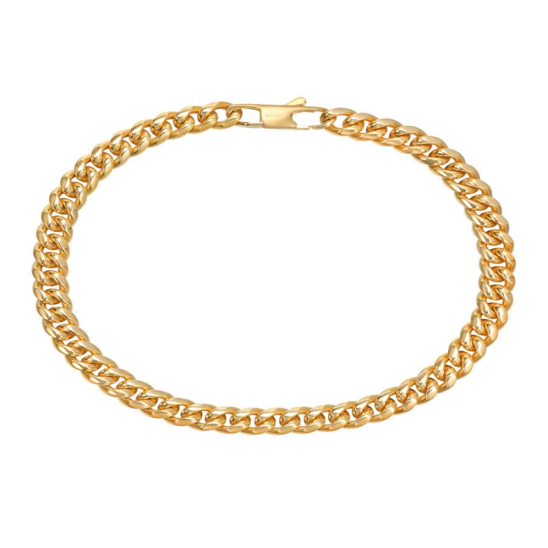 18K gold-plated slim Cuban chain bracelet, chain link detail